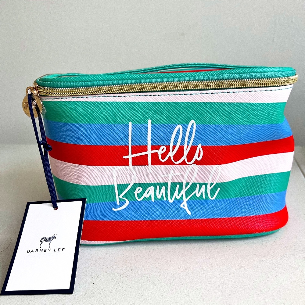 Dabney Lee Hello Beautiful Case Cosmetic Bag. Green, Blue, Red
